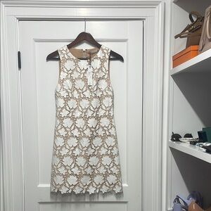 Alice + Olivia White Sleeveless Mini Dress White Faux Leather Eyelet Lace Dress